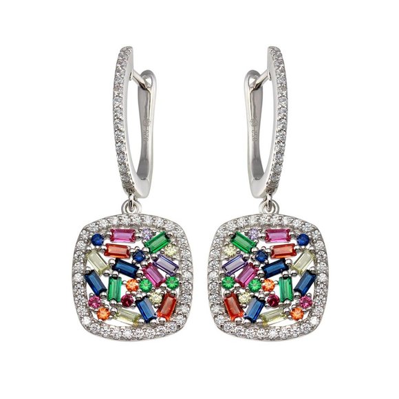 Silver 925 Multi Color CZ Dangling Earrings - Picture 3 of 3